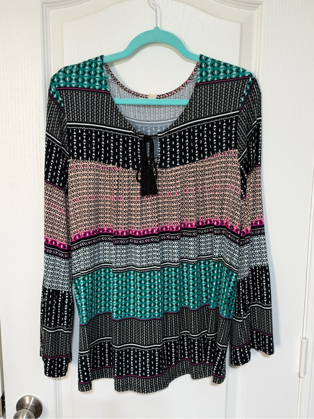 Style & Co. Teal, Black & Pink Patterned Long-Sleeve Tunic